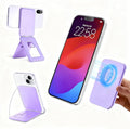 Magnetic Phone Stand, Compatible with All Smartphones 17/16/15/14/13/12 Series, Slim PU Leather Desk Stand with Multi-Angle Adjustment, Portable & Includes 1 Strong Magnetic Ring for Any Phone(Purple)