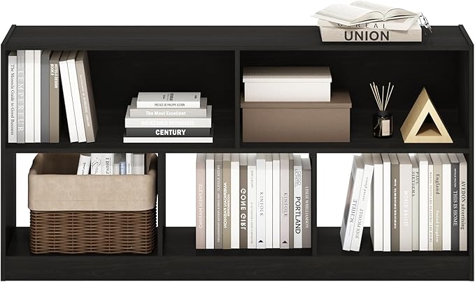 Furinno DALY Book Shelf, 5-Cube Bookshelf, Horizontal Cube Storage Organizer Bookcase, 10.9 x 47.2 x 23.6, for Living Room, Bedroom, Home Office, Espresso