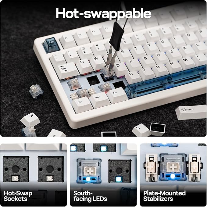 EPOMAKER HE80 Hall Effect Gaming Keyboard, 8K Polling & 32K Scan, Creamy Gasket, DKS, SOCD, Hot-Swappable, RGB Backlit, Wired Gaming Keyboard for PC & Mac (White)