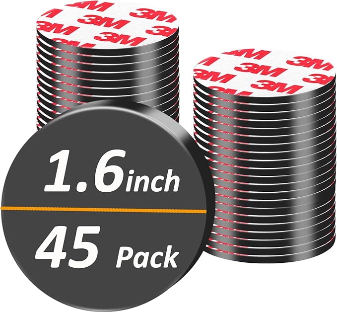 45Pack,1.6 inch Big Round Magnets Dots, Precut Flexible Circle Magnetic Tapes with Adhesive Backing for Whiteboard, Fridge, Crafts,Organization