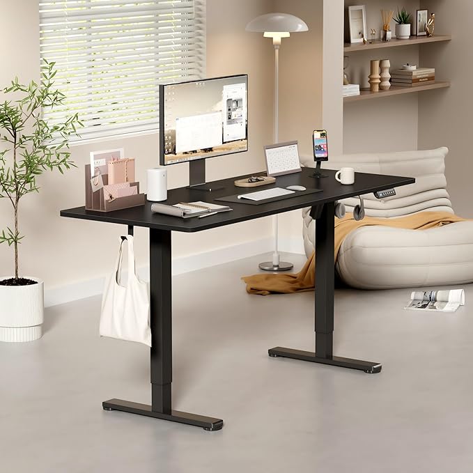 YESHOMY Height Adjustable Electric Standing Desk, 55 x 24 Inches Memory Home Office Sit Stand up Desk with Phone Holder and USB Charging Port, Black