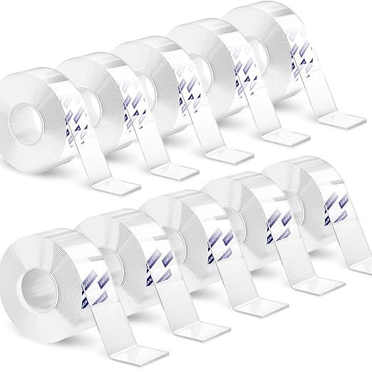 ZMUAXUAN 10 Rolls-9.85 FT Double Sided Mounting Tape Heavy Duty Removable,Clear Thick Nano Tape Adhesive Reusable,Wall Poster Picture Hanging Strips Putty, Sticky Tack Gel Glue for Hangers,Photo