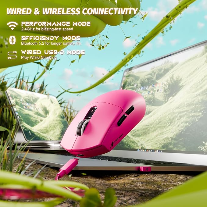 ATTACK SHARK G3 Wireless Gaming Mouse,Tri-Mode 2.4G/BT5.2/USB-C Gaming Mouse,PAW3311 Sensor,25,000 DPI,59g Lightweight,5 Programmable Buttons,500mAh Rechargeable Gaming Mice,PC/Mac(Berry Red)
