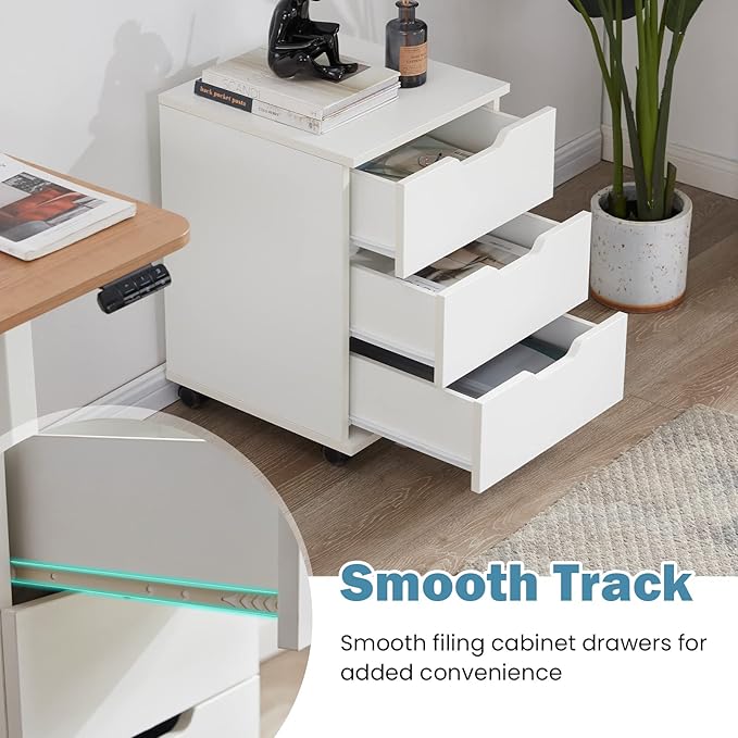 Farini Wood File Cabinet for Home Office,Under Desk 3 Drawer Mobile File Cabinet(White,Non-Assembled)