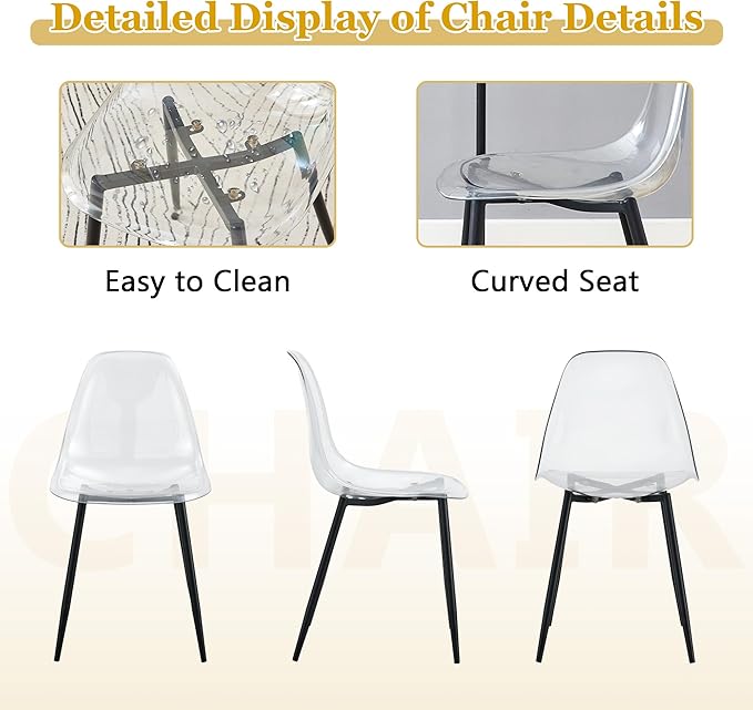 Table and chair set.71 inch oval tempered glass dining table,black double column light luxury style. Paired with 8 Transparent Plastic Chairs with Black Metal Legs. Accurate size, suitable for 8 peo
