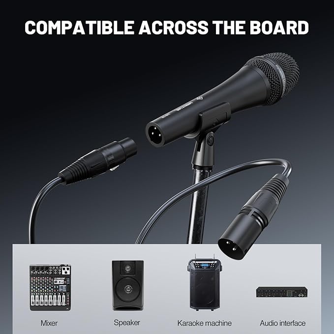 Phenyx Pro Vocal Microphone, Supercardioid Dynamic Mic with 16.4 ft XLR Cable, Mic Clip, Storage Bag, Wired Handheld Microphone for Singing, Stage, Studio, Karaoke (PM-26)