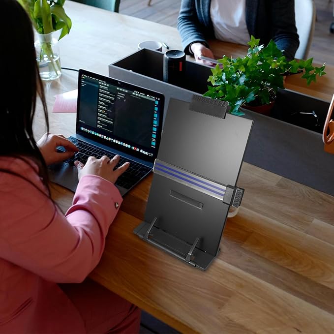 Homoyoyo Adjustable Document Stand and Book Reading Holder Desktop Copyholder for Office Use, Black Adjustable Angle Text and Recipe Holder for Desk Organization