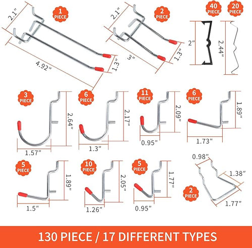 130PCS Pegboard Hooks Assortment - Peg board Hooks for Hanging Tools with Pegboard Bins & Cups,1/8-Inch Pegboard Wall Organizer - Ideal for Organizing in the Garage Kitchen Workbench Craft Room