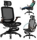 GABRYLLY Ergonomic Office Chair with Footrest, High Back Mesh Computer Chair with Flip-Up Arm, 3D Headrest, 135° Reclining, Rolling Gaming Task Chair with Wide Seat Lumbar Support,300LBS