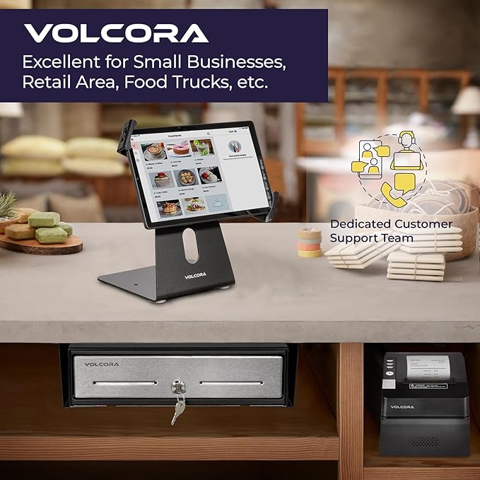 Cash Register Drawer with Under Counter Mounting Bracket - 13" Black Cash Drawer for POS, Stainless Steel Front, 4 Bill 5 Coin, Fully Removable 2 Tier Cash Tray, 12-24V RJ11/RJ12 Key-Lock