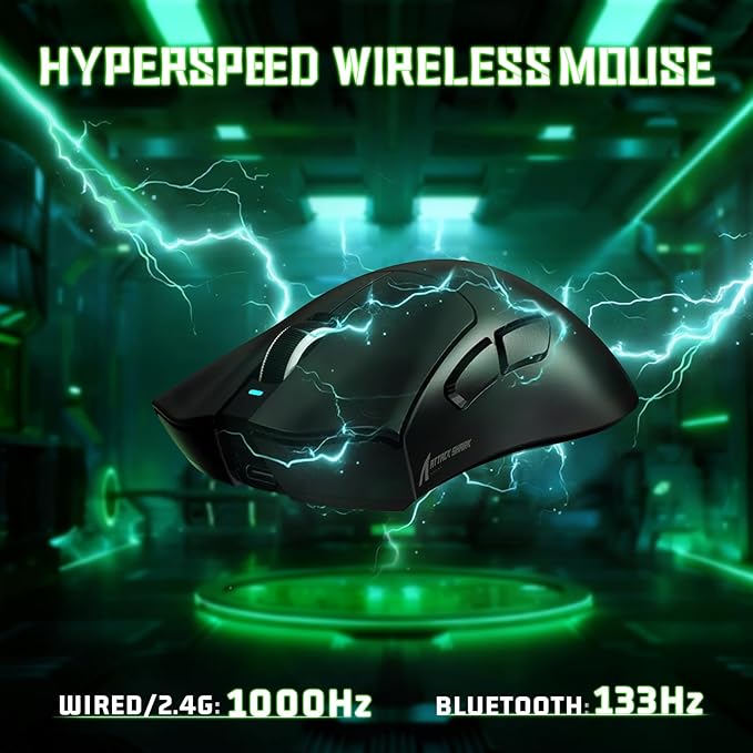 ATTACK SHARK V3 Ultra-Light Wireless Gaming Mouse,PAW3311 Sensor, 500mAh, 62g, 25KDPI 2.4G/BT/USB-C Rechargeable Wireless Mouse with 5 Programmable Buttons for Laptop,PC,Mac Gamer (Black)