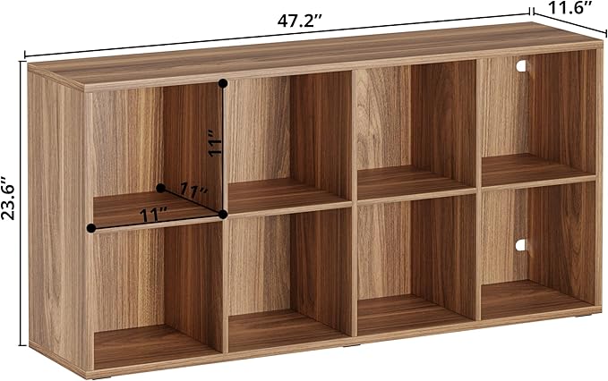 IROCNK Bookshelf, 8-Cube Storage Cube Shelf Organizer, Extra Thick Frame Horizontally & Vertically Reversible Bookcase with Open for Living Room, Bedroom, Home Office, Oak Brown