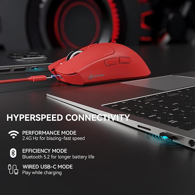 ATTACK SHARK X1 Superlight Wireless Gaming Mouse with RGB Magnetic Charging Dock, BT/2.4G Wireless/Wired Gaming Mouse, PAW3395PRO Gaming Sensor, 40000DPI, 53g Office Mice for PC/Mac/Win/Xbox (Red)