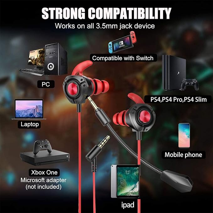 Gaming Headset with Microphone Wired Gaming Earbuds PC for PS4 PS5 One PlayStation 5 Games Mobile Phone,Detachable Stereo Bass Earphones Noise Cancelling Gaming Headphones with Mic Black