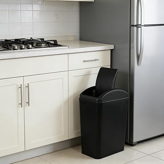 4.2 Gallon Swing Lid Trash Can, Plastic Waste Bin Garbage with Lid, Black