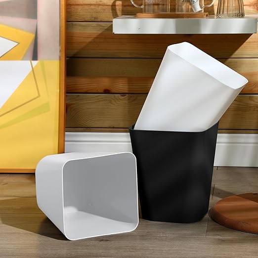 Hoolerry 9 Pieces Garbage Can 2 Gallon Small Trash Cans Bulk Bathroom Trash Bin Plastic Wastebasket Square for Bedroom Slim Bathroom Trashcan Small Container for Kitchen Office Home (Black,White)