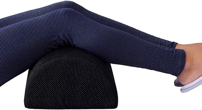 Ergonomic Memory Foam Footrest for Relieving Foot Sole, Ankle, Shank - Grayish-White Net Cloth