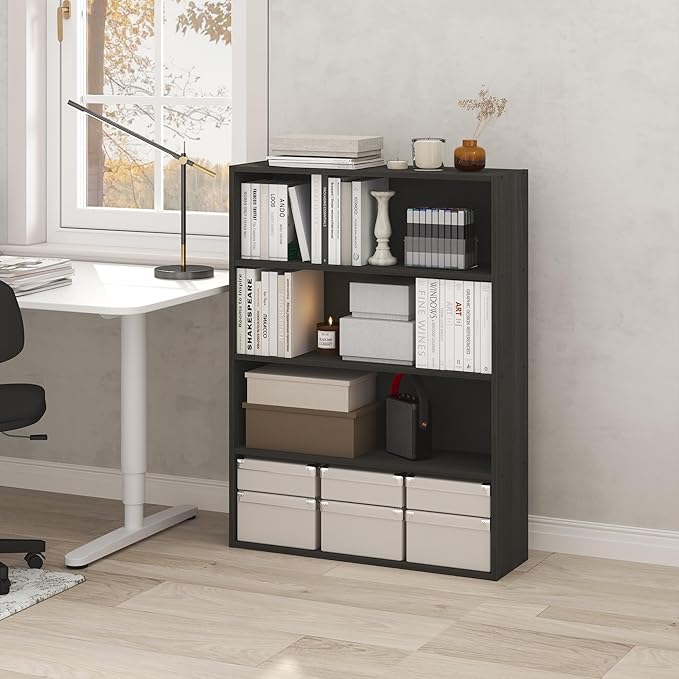 Furinno PASIR Book Shelf, 4-Tier Bookshelf with Open Storage Shelf, Standing Bookcase, 9.3 x 31.3 x 41.8, Easy Assembly, for Home Office, Bedroom, Living Room, Espresso