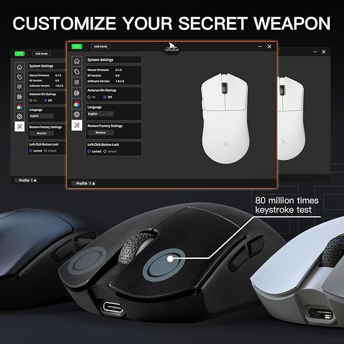 Darmoshark M3 8K Wireless Gaming Mouse,Tri-Mode 2.4G/USB-C/Bluetooth Mouse Up to 26000DPI,PAW3395 Optical Sensor Lightweight 58g,5 programmable Button,Computer Mouse for Laptop,PC,Mac
