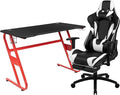 Flash Furniture Red Gaming Desk and Black Footrest Reclining Gaming Chair Set with Cup Holder and Headphone Hook