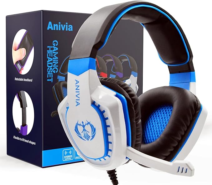 Anivia Computer Over-Ear Headphones with Mic, Wired Gaming Headset Compatible with PS4, PC, Xbox One, Laptop, Computer, 3.5mm Jack, Bass Surround, Soft Memory Earmuffs