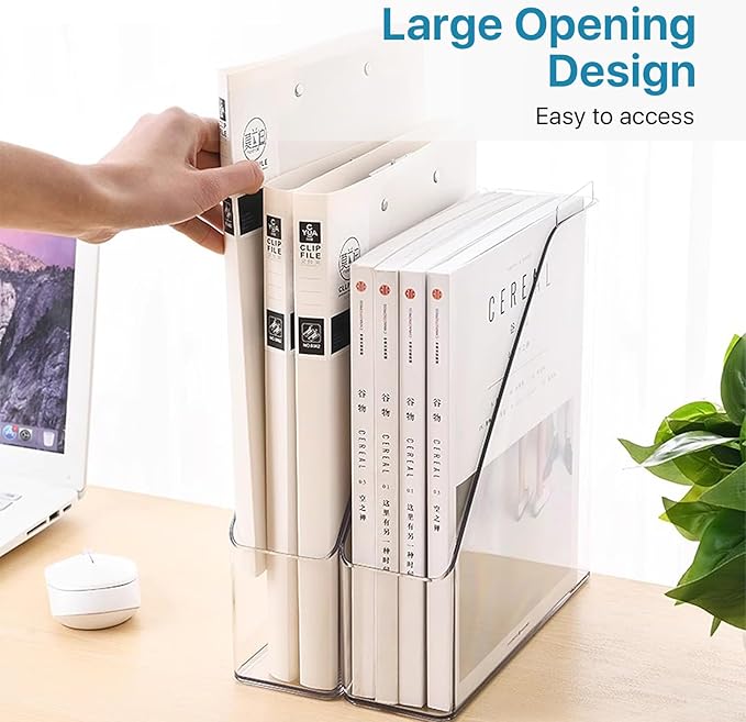 2 Pack Acrylic Magazine File Holder, Clear A4 Vertical File Organizer with Handle, Desk Organizer Magazine Document Rack, Slim Vertical Folder Bin for Home Office School Supplies