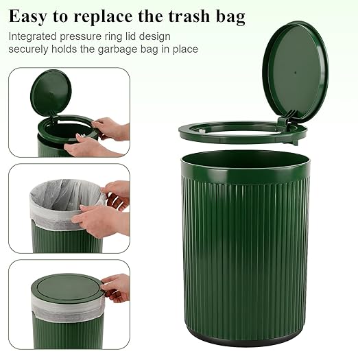 JiatuA Small Bathroom Trash Can with Lid, 2.1 Gallon Garbage Can with Pop-Up Lid Trash Bin Round Wastebasket for Kitchen Bedroom Office Living Room Toilet College Dorm, Green