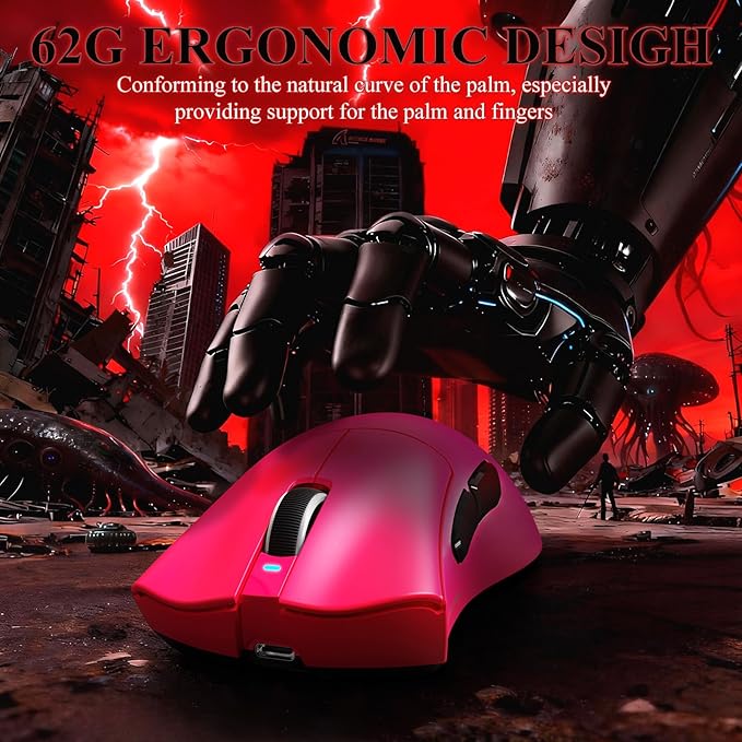 MAMBASNAKE ATTACK SHARK V3 PRO 62g Superlight Wireless Gaming Mouse,RGB Magnetic Charging Dock,BK52820 Tri-Mode BT/2.4G Wireless/Wired Mouse,25000DPI,500mAh,5 Programmable Buttons for Pc/Mac,Berry Red