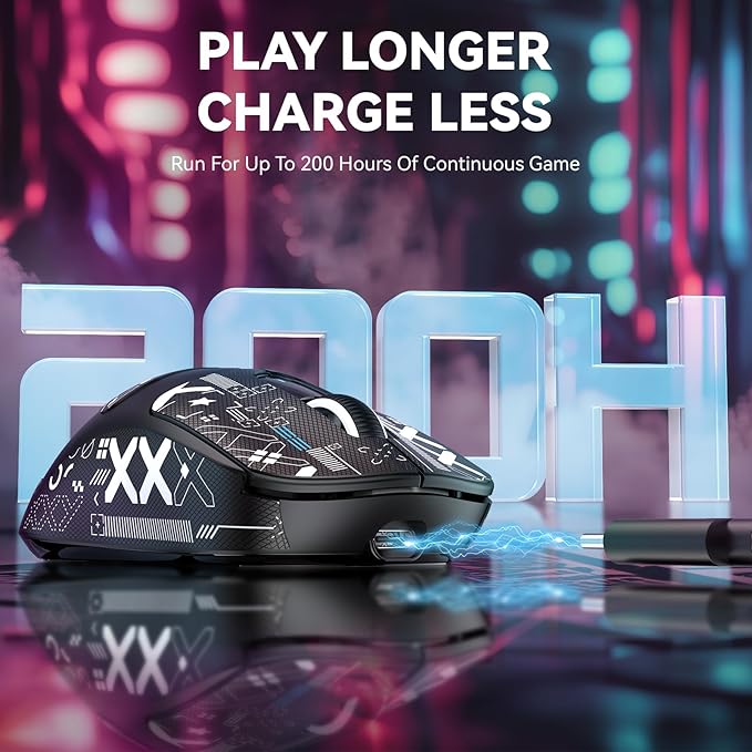 MANBASNAKE Attack Shark X3MAX 49g Wireless Supelight Mouse with Tape, BT/2.4G Wireless/Wired Gaming Mouse, PAW3950 42K DPI Optical Sensor, 200h Battery, Programmable Mouse for PC/Mac/Win (Black)