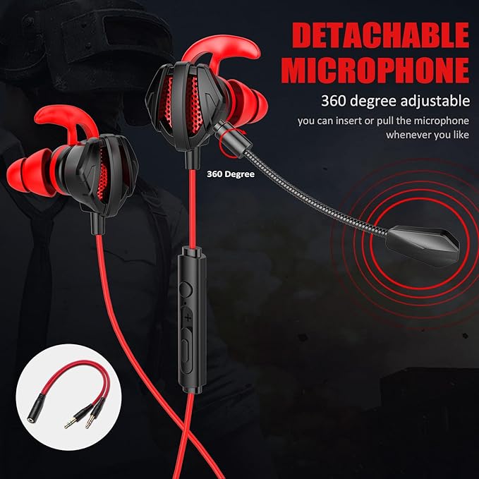 Gaming Headset with Microphone Wired Gaming Earbuds PC for PS4 PS5 One PlayStation 5 Games Mobile Phone,Detachable Stereo Bass Earphones Noise Cancelling Gaming Headphones with Mic Black
