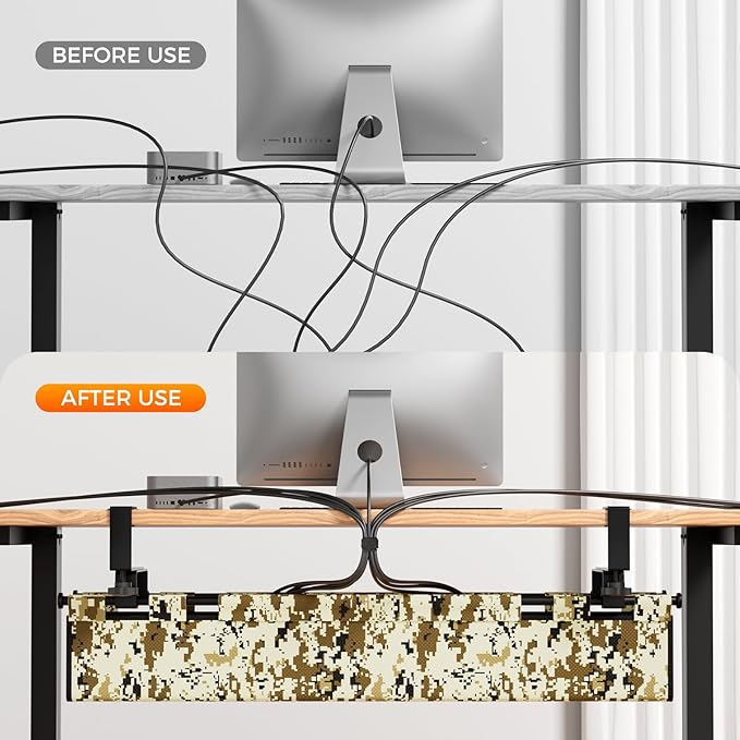 Under Desk Cable Management,No-Drill Standing Desk Cable Organizer with 2 Mounting Options - Clamp Or Screw Mounting,Upgraded Wider & Thickened Cord Holder for Home Office,38.6" L x 6" W