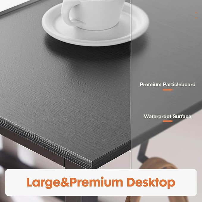 GIA 40'' Home Office Desk and Office Chair Set,Compact Writing Desk with 2-Tier Storage Drawers, Black Wood Computer Desk and Mesh Chair with Fixed Armrests and Soft Foam Seat Cushion for Small Spaces