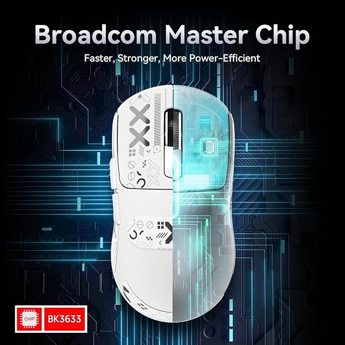 MAMBASNAKE Attack Shark X3 Wireless Gaming Mouse, 49g Ultralight, PixArt PAW3395 26000 DPI, Bluetooth/2.4Ghz /Wired Tri-Mode, 200Hrs Rechargeable Battery, Kailh GM8.0 Switch for PC/MAC/Win-White&Tape