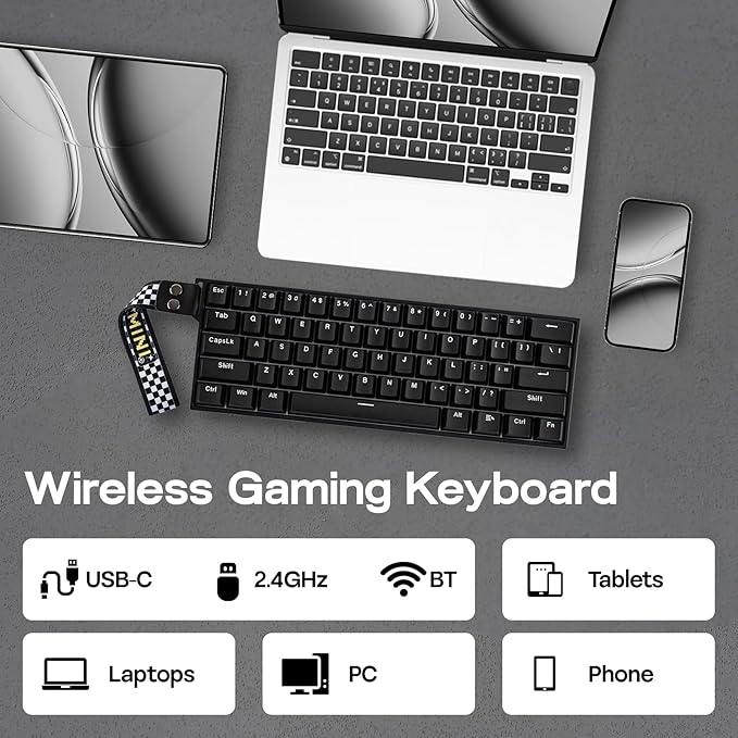 EPOMAKER Aula MINI60 HE Hall Effect Gaming Keyboard, 2.4GHz/BT, 8K Hz Polling, SOCD & DKS, Adjustable Actuation & Fast Trigger, PBT Keycap, 60% Wireless Mechanical Keyboard for Win/Mac (Standard)