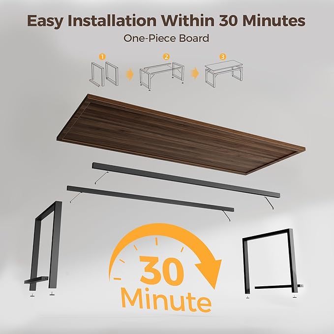 Mericonia 40 Inch Computer Desk, 1" Thick Modern Simple Study Writing Table, Heavy Duty Industrial Office Desk for Home Bedroom Workstation, Walnut