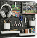 Keepo Peg Board Wall Organizer – Plastic Pegboard Panels, Modular Peg Board Storage System for Home Office, Craft Room, Gaming Setup (Black, 22″×22″)