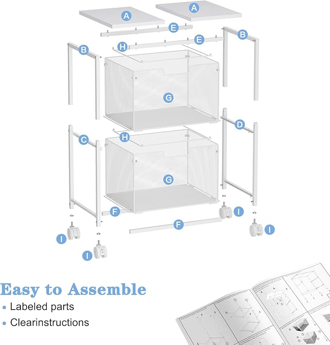 Sbanmao Letter/Legal Rolling File Cabinet, Rolling File Cart with 2 Drawers Filing Cabinet for Home Office, Hanging File Folders Organizer for Under Desk Storage, Mobile Printer Stand, White