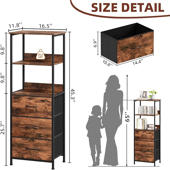 Somdot 5 Tier Bookshelf with Drawer, Tall Bookcase with Shelves, Bookshelf Desktop Organizer, Display Standing Shelf Units for Living Room, Bedroom, Study Room,Wood Grain Print