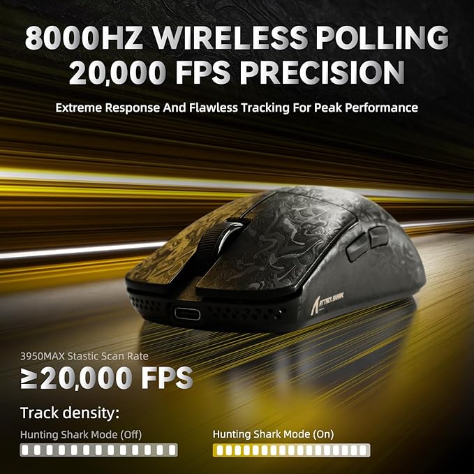 ATTACK SHARK R11 Ultra 8K Carbon Fiber Wireless Gaming Mouse,PAW3950MAX 42K DPI Sensor,49g Superlight Ergonomic Computer Mice with Tri-Mode,70M Switch Cloud Driver for Win/Mac/PC Gamer,Ink Blade