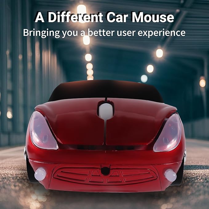 elec Space Wireless Mouse, 2.4GHz Car Wireless Mouse Cool 3D Sport Ergonomic Optical Cordless Mice with USB Receiver for PC Laptop Computer Women Small Hands (red)