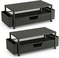 ECOLOVI Desk Organizer and Accessories, 2-Tier Computer Monitor Stand Rise with Storage Drawer & 2 Pen Holders, Laptop & Printer Stand for Desktop, Workspace Organizers for Office Supplies (Black 2-Pack))