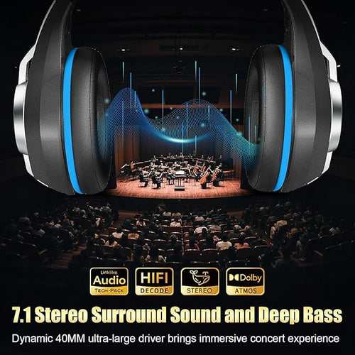 2.4GHz Wireless Gaming Headsets for PS5/PS4/Switch, 2026 RGB Noise Cancelling Headphones with Mics, 4-in-1 Connection, 7.1 Surround Sound, 40mm Drivers, Memory Foam, 45H Wireless Gaming Headphones