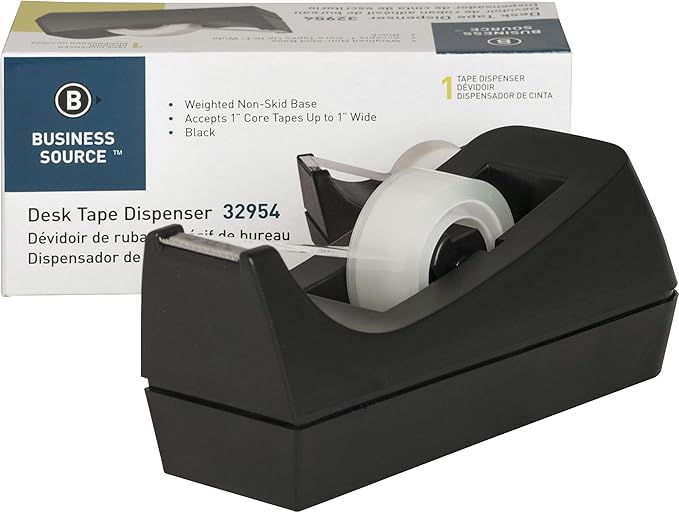Business Source Standard Desktop Tape Dispenser, Black, 1 in (BSN32954) (Pack of 3)