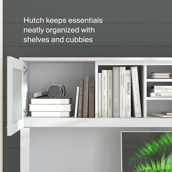 Bush Furniture Somerset 72W 3 Position Sit to Stand L Shaped Desk with Hutch in White | Adjustable Height Table for Home Office