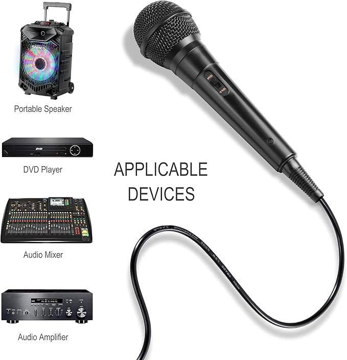 Shinco Handheld Mic, Cardioid Vocal Dynamic Microphone with 13ft Cable and ON/Off Switch, Plug-in Microphone for Karaoke Singing Machine, AMP, and Speaker