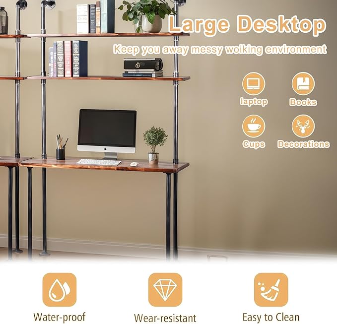 Multifunctional Home Office Furniture Sets, 79" H x 47.3 L Desk with Shelves & Soft Seat Roller Reclining Chair Set - Modern Industrial Workspace Furniture for Small Spaces/Study/Gaming