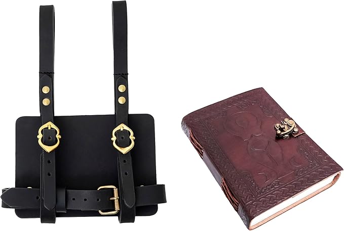 Lord of Battles Adventurer's Book or Diary Holder Handcrafted from Genuine Leather 13x18cm (Leather Journal with Black Holder)