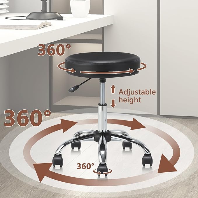 KLASIKA Round Rolling Stool with Wheels Adjustable Height Swivel Multi-Purpose Heavy Duty Wide Seat Drafting Stool for Office Laboratory Salon Massage Spa Medical Doctor Clinic Tattoo Beauty, 4 Pack