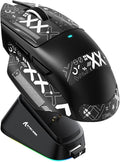 ATTACK SHARK V6 Wireless Gaming Mouse with RGB Charging Dock, 25K DPI PAW3311 Sensor, 1K Polling Tri-Mode Ergonomic PC Mice, 5 Programmable Bottons, Cloud-Based AI Driver for Win/Mac,Black&Tape