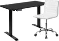 Flash Furniture Park 48" Wide Black Electric Height Adjustable Standing Desk with Designer Armless White Ribbed Swivel Task Office Chair